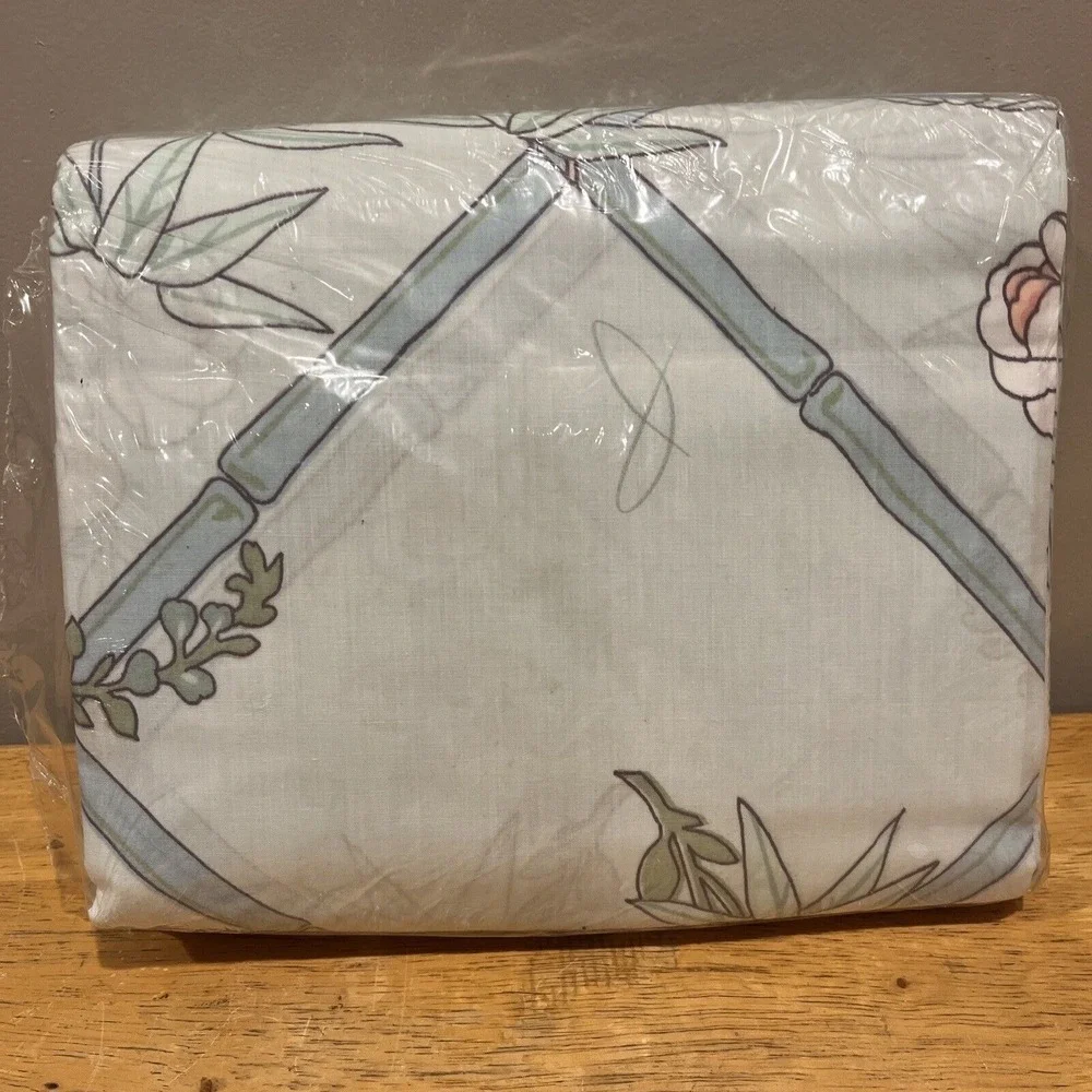 Vintage Embracable Blue Floral Full Size‎ Sheet Set Percale Fitted Flat 2 pillow